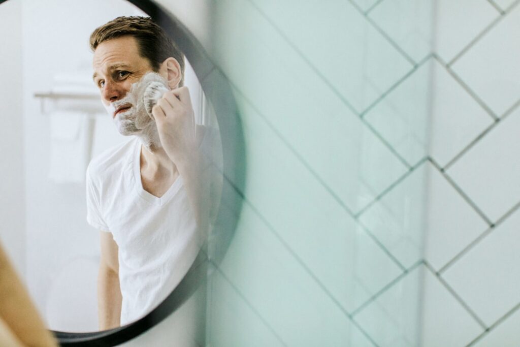 Classic shaving cream, brush, and bowl used to build a thick lather